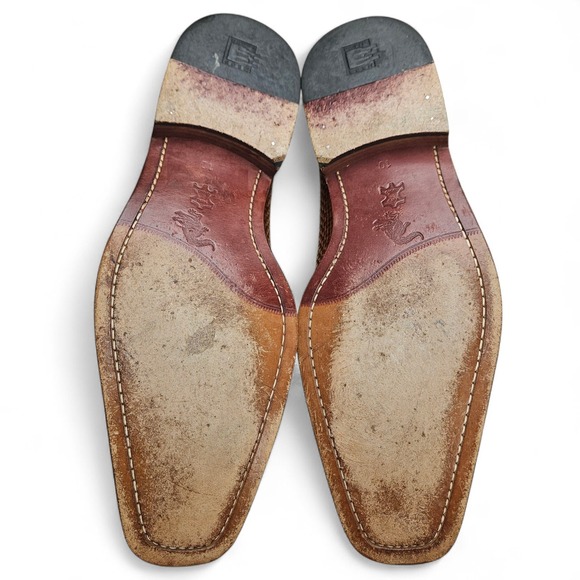 David Eden Leather Dress Shoes 10 Brown Cognac Embossed Croc Print Oxfords Spain - Picture 8 of 13